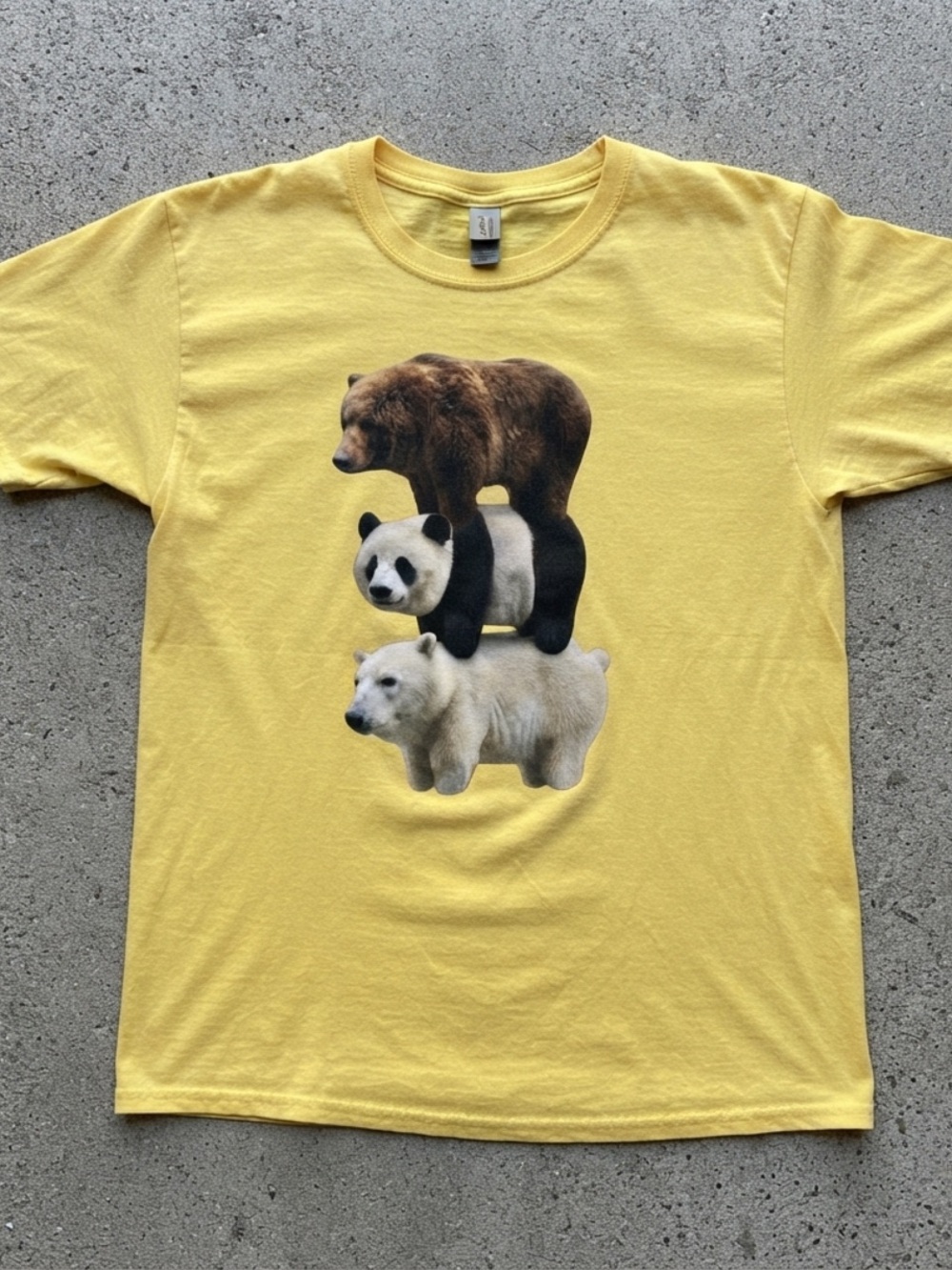 Gildan Yellow Tee with Stacked Bear Graphic